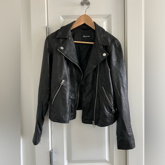 The Washed Leather Motorcycle Jacket, lightly worn. Condition like new. - Picture 9 of 11
